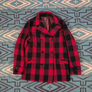 Vintage Woolrich Hunting Jacket 1940s Buffalo Plaid Wool Coat Medium Size 18 VTG